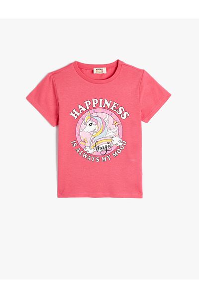 Koton T-Shirt mit kurzen Ärmeln, Einhorn-Motiv, Rundhalsausschnitt, Baumwolle