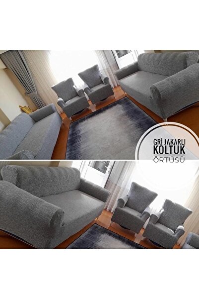 Home طقم غطاء أريكة جاكار أنثراسايت قابل للغسل - 2x3 و2x1