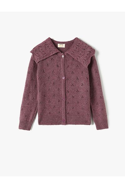 Koton Strickjacke mit Lochmuster und breitem Babykragen – geknöpft