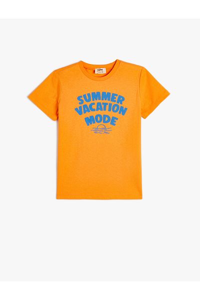 Koton Slogan Printed Short Sleeve T-Shirt Crew Neck Cotton