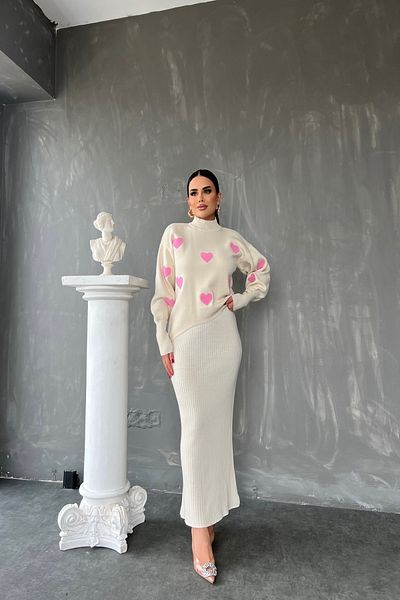 LİLA İSTANBUL Set de tricotaje din două piese cu model de inimă cu gât de ciclism (dimensiune standard compatibilă cu mărimea S/M/L/XL)