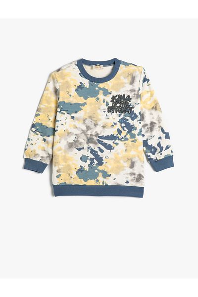 Koton Sweatshirt Batik Patterned Crew Neck Raised Cotton