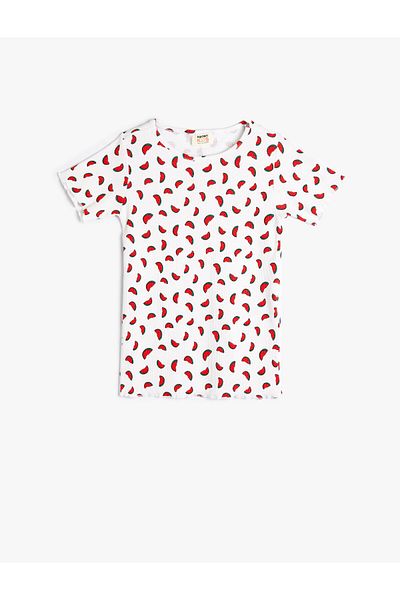 Koton Tricou imprimat pepene verde cu mânecă scurtă, cu decolteu, bumbac