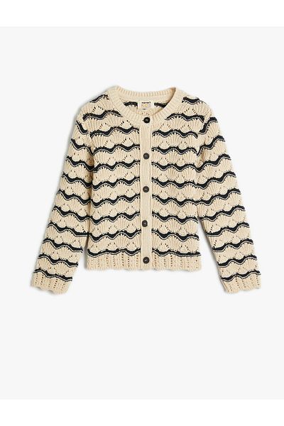 Koton Openwork Cardigan Round Neck Long Sleeve