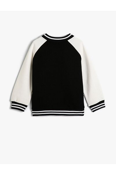 Koton College Jacket Applique Detailed Long Sleeve Color Block Snap Closure Raised