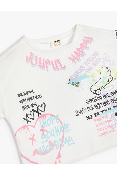 Koton Crop T-Shirt Graffiti Printed Short Sleeve Crew Neck