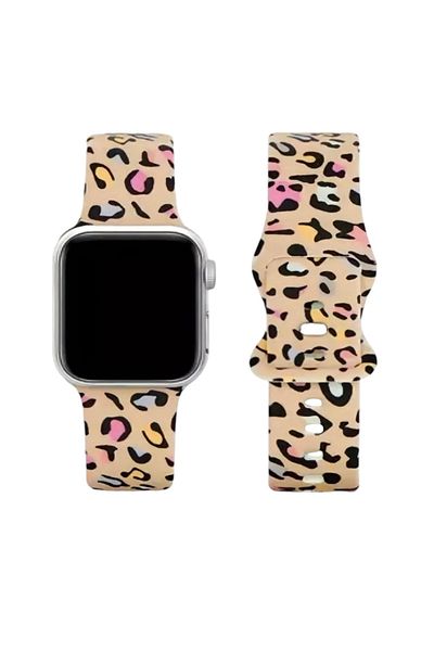 KILIF HOUSE Apple Watch 42 - 44 - 45 - 46 - 49mm سلك سيليكون متوافق مع نمط الفهد