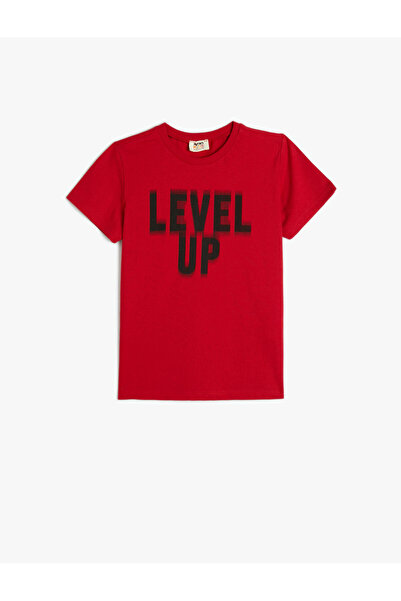 Koton Cotton Short Sleeve T-Shirt - Crew Neck, Slogan Printed