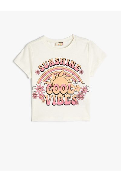 Koton T-Shirt Summer Themed Printed Short Sleeve Crew Neck Cotton