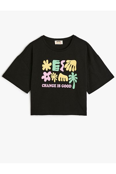 Koton T-Shirt Short Sleeve Crew Neck Cotton Slogan Printed