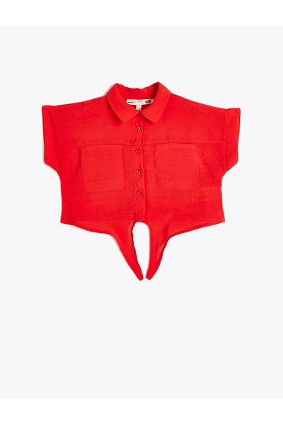 Koton Shirt Short Sleeve Tie Front Pocket Modal Blend