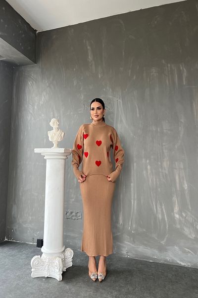 LİLA İSTANBUL Set de tricotaje din două piese cu model de inimă cu gât de ciclism (dimensiune standard compatibilă cu mărimea S/M/L/XL)