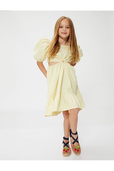 Koton Dress Window Detailed Balloon Sleeves Round Neck Ruffles