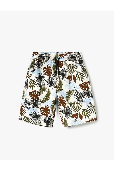 Koton Shorts Leaf Printed Pocket Tie Waist