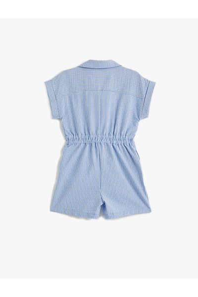 Koton Jumpsuit mit Taschen und Kordelzug in der Taille – Kurzarm-Hemdkragen