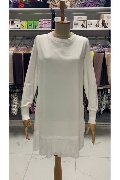 Zeynep Butik 90 cm Ornate Long Sleeve Chiffon Pleated Tunic - 877 1281