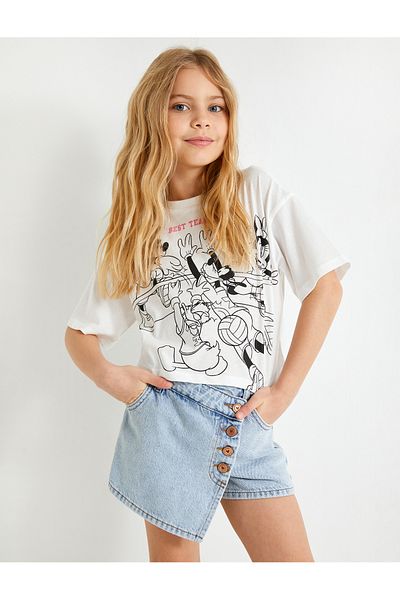 Koton Crop T-Shirt Mickey Mouse Minnie Mouse Licensed Short Sleeve