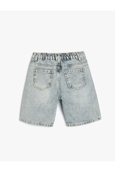 Koton Pantaloni scurți din denim din bumbac - Buzunar legat în talie și cu nasturi