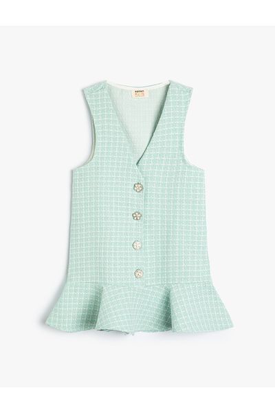 Koton V-nyakú Tweed Gilet ruha - gomb és fodros részlet