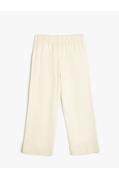 Koton Leinenhose mit Taschen - Weites Bein und Knopfdetail