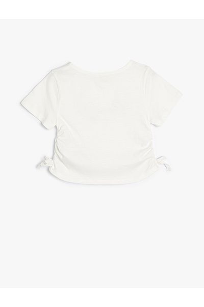 Koton Crop T-Shirt Paillettendetail gerafft Kurzarm Baumwolle