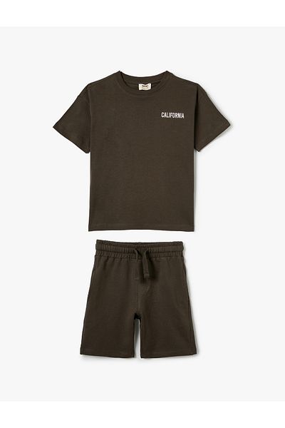 Koton 2-Piece Basic T-Shirt Shorts Set with Print Detail