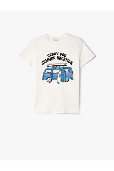 Koton T-Shirt με καλοκαιρινό θέμα Caravan εμπριμέ κοντομάνικο βαμβακερό