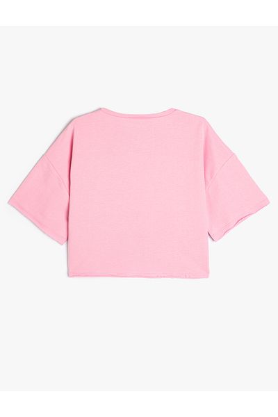 Koton Cotton Oversize Crop T-Shirt - Printed, Short Sleeve, Crew Neck
