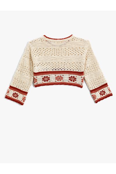 Koton Crop Sweater Openwork Flower Detailed
