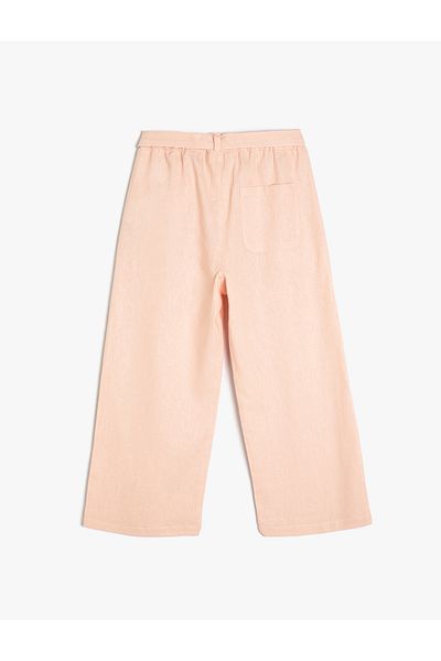 Koton Linen Trousers with Wide Leg and Belt Detail - Elastic Waist