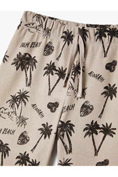 Koton Şort Palmiye Baskılı Dokulu Beli Bağlamalı Pamuklu