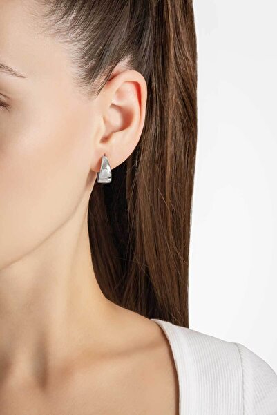 So CHIC... Klasik 18 Ayar Beyaz Altın Kaplama Gümüş Halka Küpe