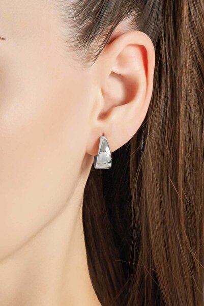 So CHIC... Klasik 18 Ayar Beyaz Altın Kaplama Gümüş Halka Küpe