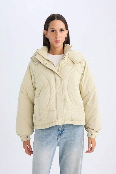 DeFacto Water Repellent Hooded Quilted Pocket Zippered Coat D2064Ax24Wn