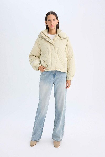 DeFacto Water Repellent Hooded Quilted Pocket Zippered Coat D2064Ax24Wn