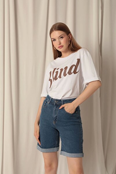 Genel Markalar Denim Kumaş Kadın Mavi Şort