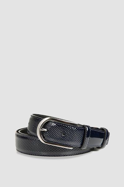 D'S Damat Ds Damat Navy Blue Patterned Leather Belt