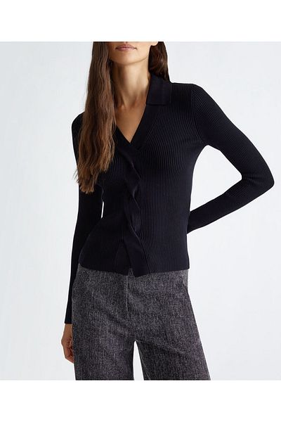 Liu Jo Pulover negru cu mânecă lungă, cu decolteu în V, pentru femei, WF4016MS49I-22222