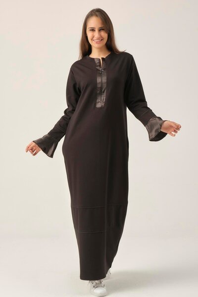 Darlin Moda Women's Black Satin Detailed Maxi Dress Dm455
