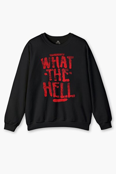so cool Hanorac cu guler rotund What The Hell Sweet Text Printed Black Sweat