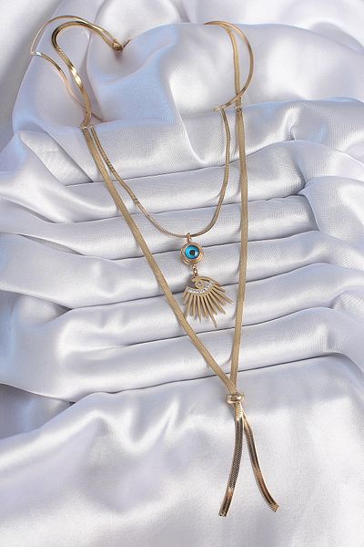 Skygo 316L Steel Gold Color 2-Piece Chain Italian Chain Eye Model Zircon Stone Women's Necklace - Tj-Bko9384