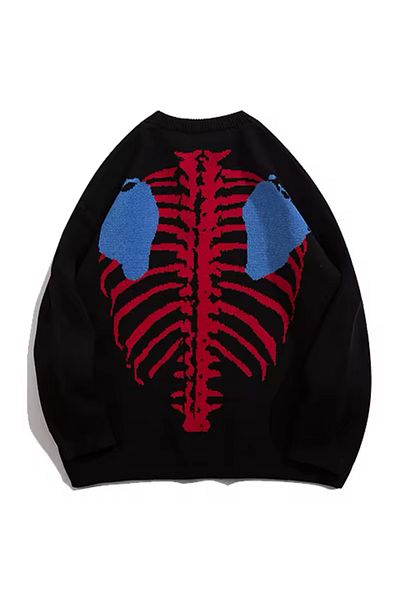DEEFWEAR Унисекс пуловер с голям размер Y2k Skeleton