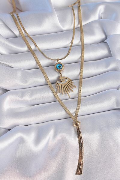 Skygo 316L Steel Gold Color 2-Piece Chain Italian Chain Eye Model Zircon Stone Women's Necklace - Tj-Bko9384