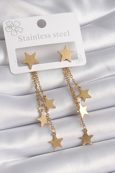 Skygo 316L Steel Gold Color Star Model Multiple Dangle Star Women's Earrings - Tj-Bkp9586