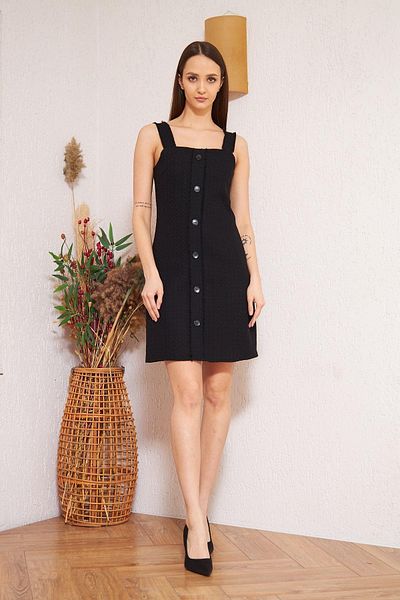 Darlin Moda Women's Black Strap Button Detailed Mini Dress Dm1011