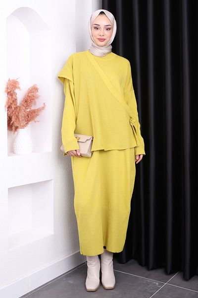 İmajButik Πλεκτό φόρεμα Oil Green One Shoulder Jumpers