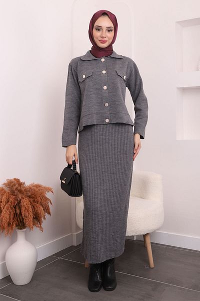 İmajButik Smoked Crop Jacket Φόρεμα Διπλό Συνδυαστικό Πλεκτό Σετ