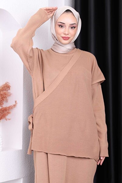 İmajButik Πλεκτό φόρεμα μπισκότων με έναν ώμο