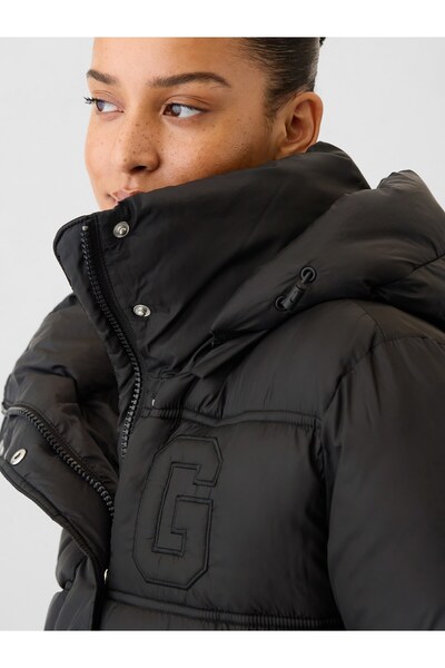 GAP Kadın Siyah PrimaLoft® P.U.R.E.™ Gap Logo Heavyweight Puffer Şişme Mont