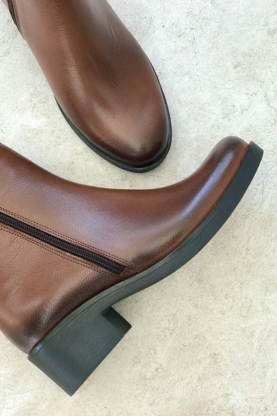 TUNAELLİ Women's Tan Genuine Leather 33-34-35-41-42 Size Ankle Boots & Bootie
